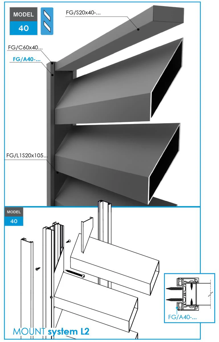Aluminiowy adapter 60x40-1500mm do żaluzji do 40mm R7016 - Image 2