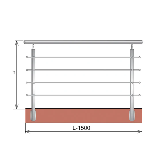 Balustrada nierdzewna AISI304, 40x40x2/4xd12/H900/