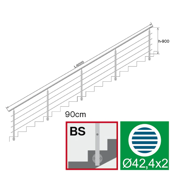 Balustrada nierdzewna AISI304, D42,4/4xd12/H900/L6 - Image 2