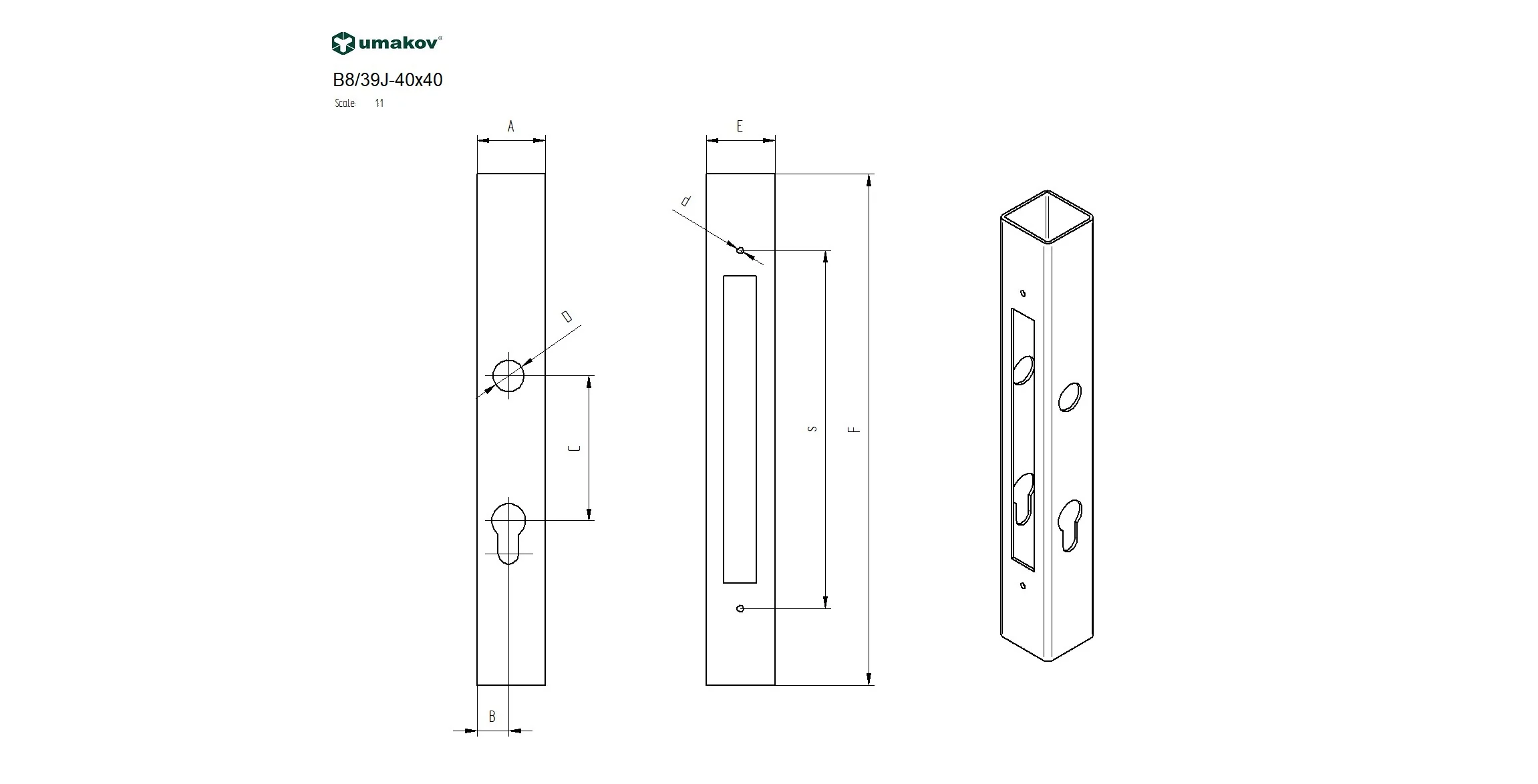 Obudowa zamka B1/30-20x85, JP40x40, INOX - Image 2