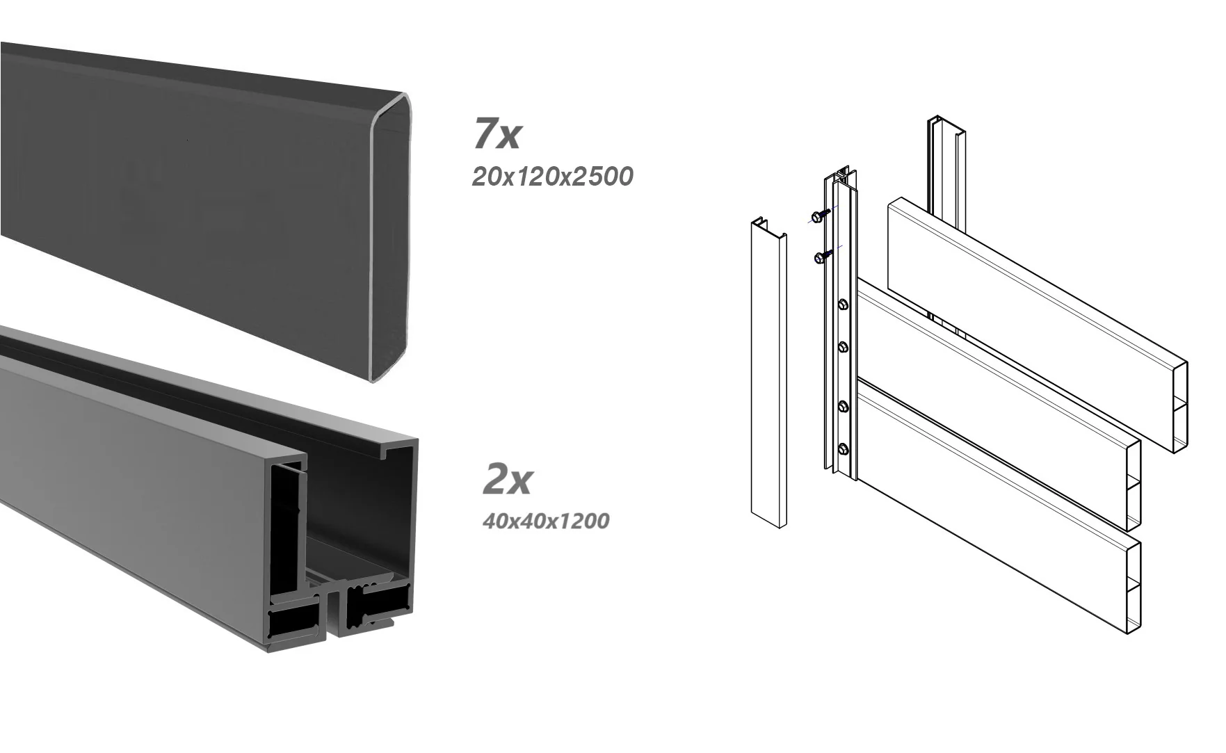 Ogrodzenie aluminiowe z listwą 20x120, 1,2x2,5m - Image 2