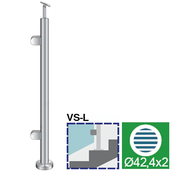 Słupek nierdzewny D42,4 - 2xSzkło h=100cm AISI304, - Image 2