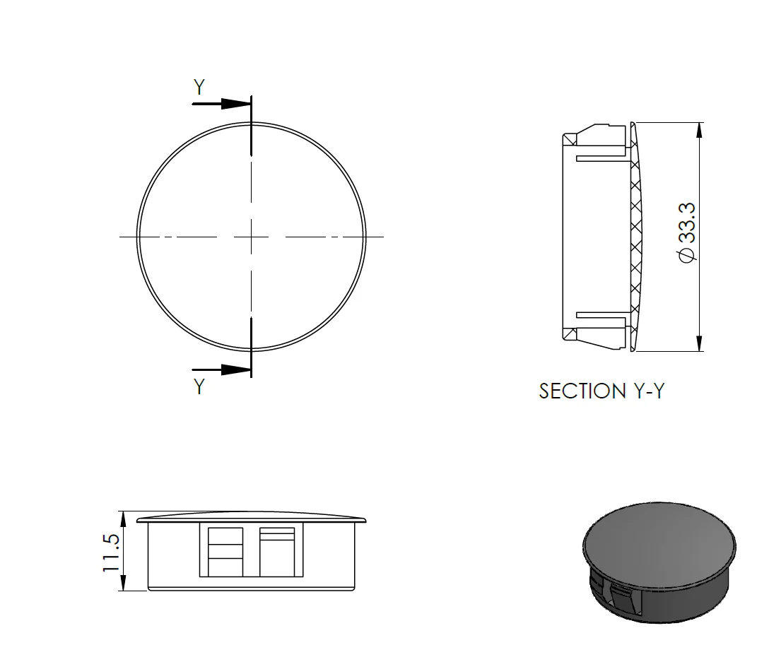 Zaślepka do AL profilu - czarna, PVC, D33mm - Image 2