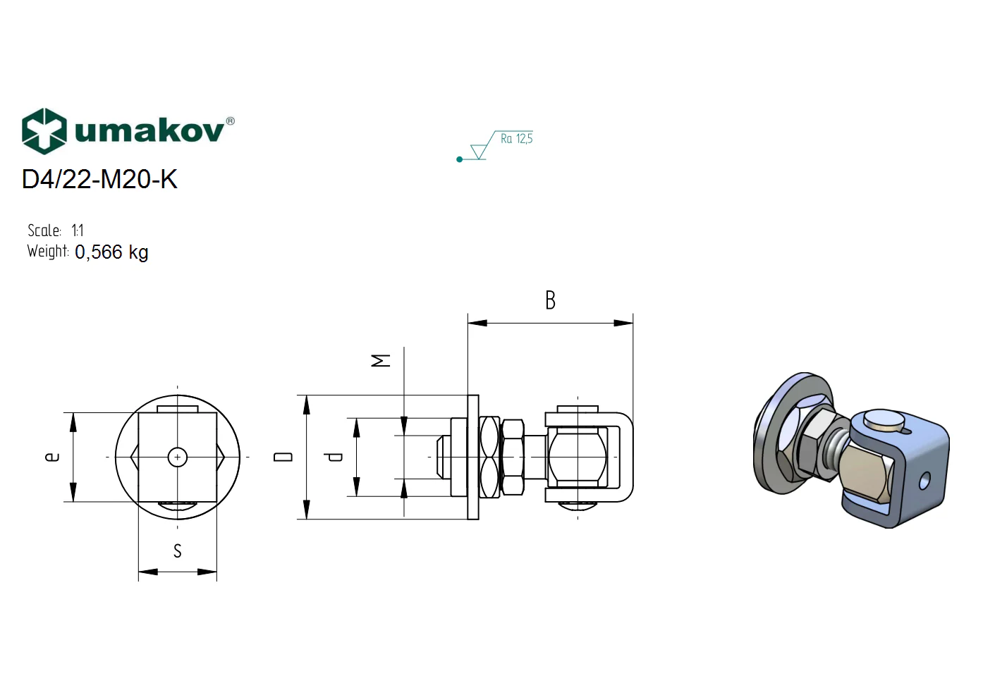 Zawias regulowany Zn, M20, s kontramaticou. - Image 2